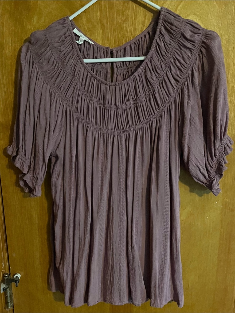 Maurices Mauve Smocked Yoke Puff Sleeve Blouse